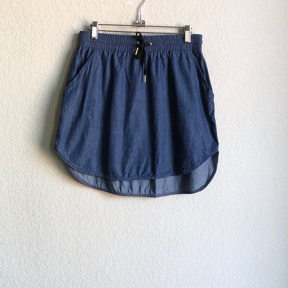 Never A Wallflower Track Skirt Blue Chambray Cotton Pull On Large